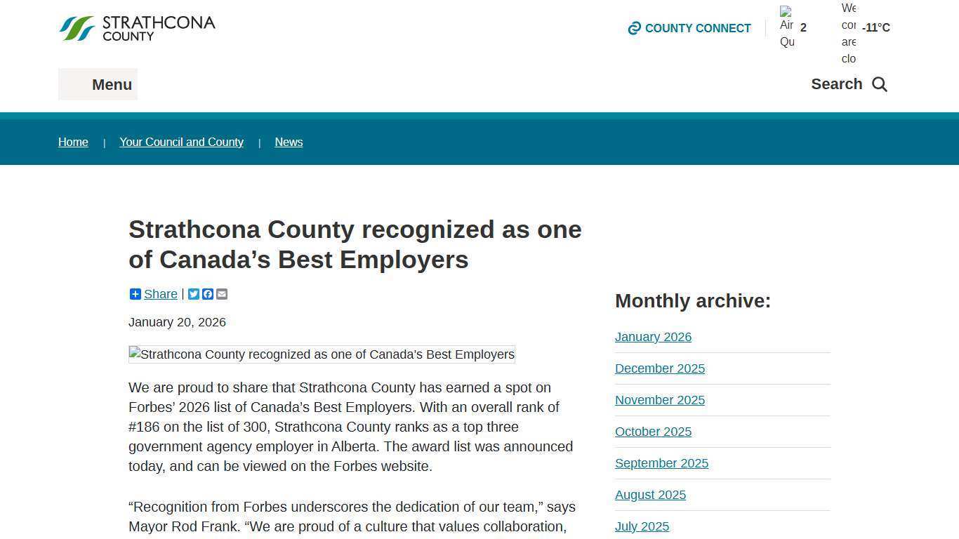 Strathcona County recognized as one of Canada’s Best Employers | Strathcona County