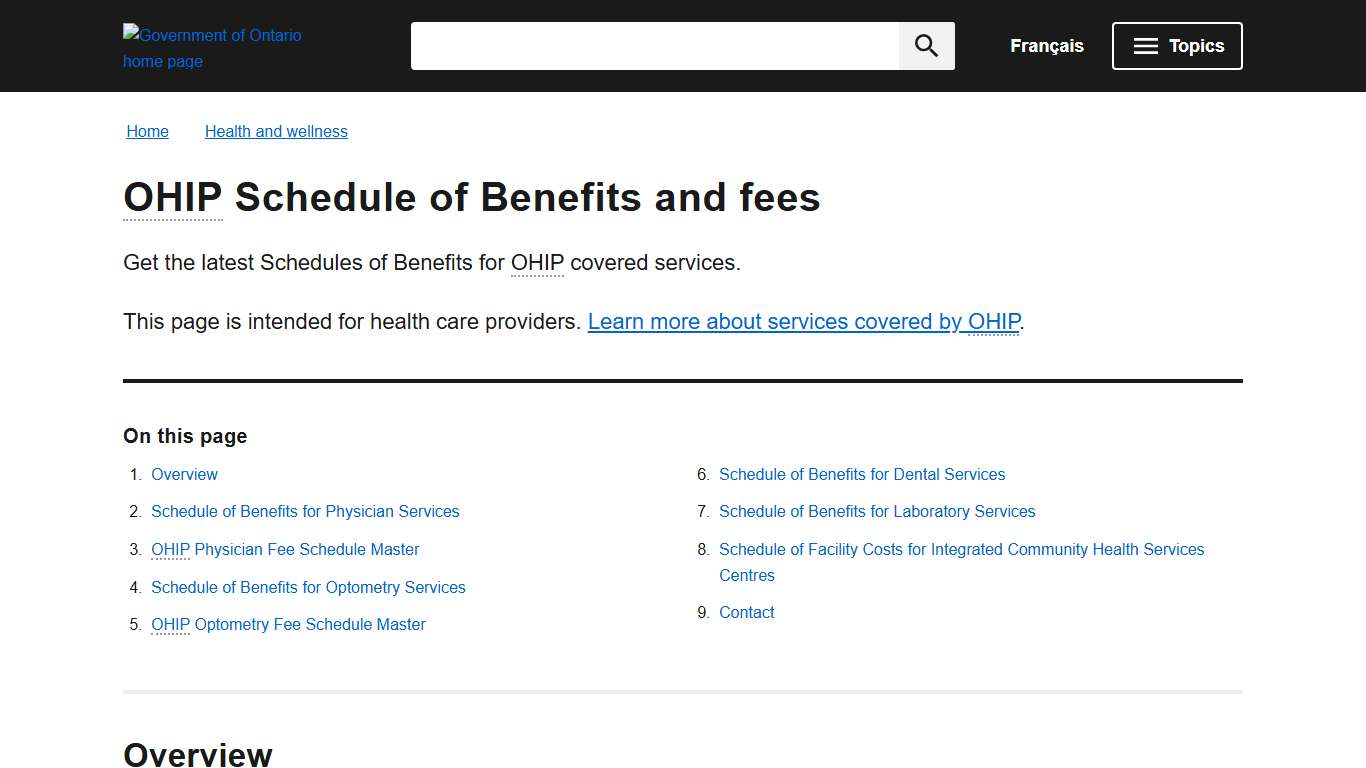 OHIP Schedule of Benefits and fees | ontario.ca
