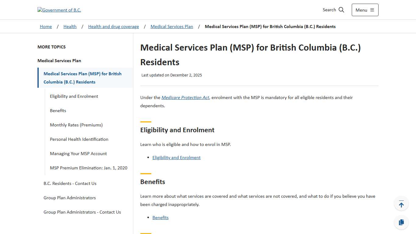 Medical Services Plan (MSP) for British Columbia (B.C.) Residents - Province of British Columbia