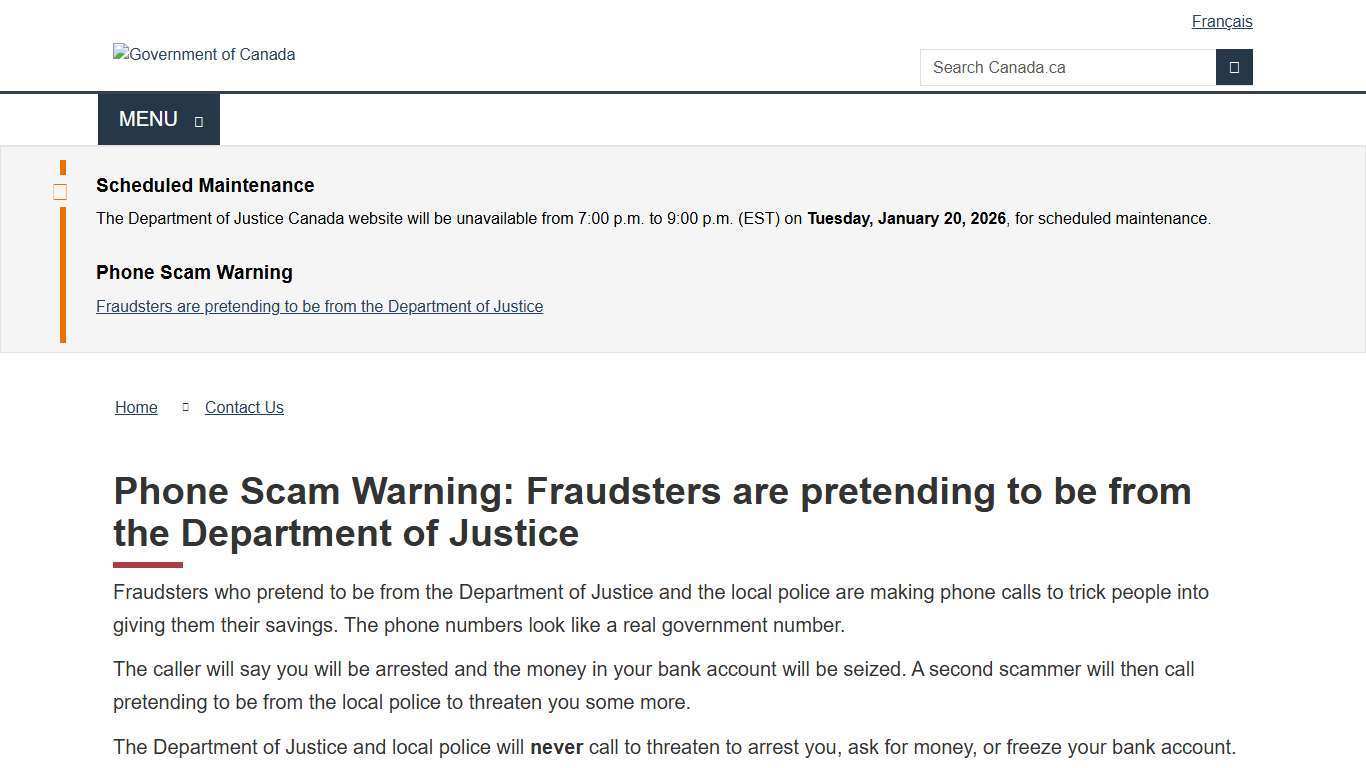 Phone Scam Warning: Fraudsters are pretending to be from the Department of Justice